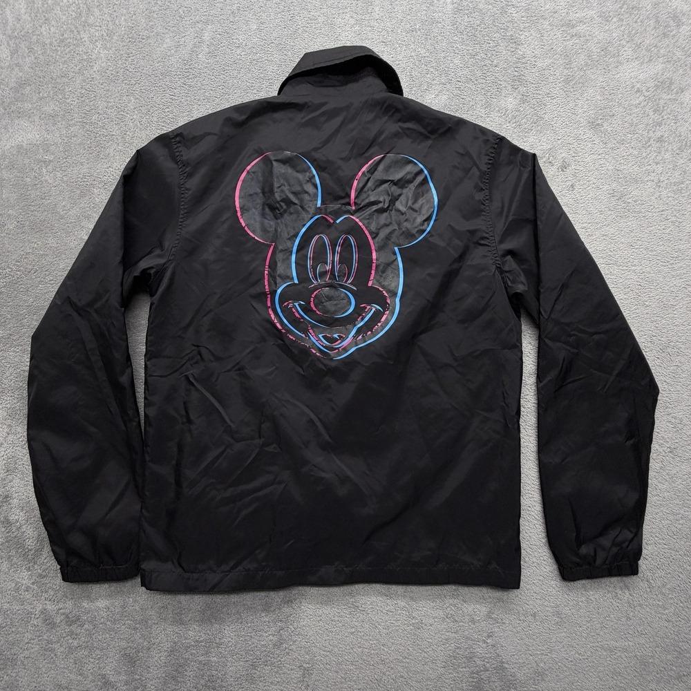 NEFF Jacket Mens M Black Windbreaker Lined Pockets Snap‎ Disney Mickey Logo